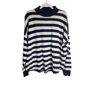 Madewell wool Alpaca blend mock neck sweater sz XL navy/white nautical coastal